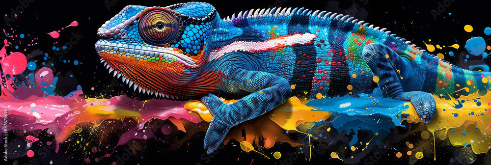 chameleon in neon colors in a pop art style chameleon in neon colors in a pop art style