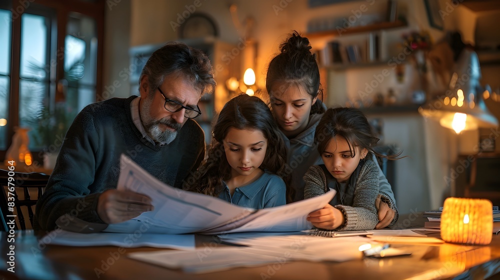 Family Reviewing Financial Plans with Trusted Advisor in Warm Lighting Family Reviewing Financial Plans with Trusted Advisor in Warm Lighting