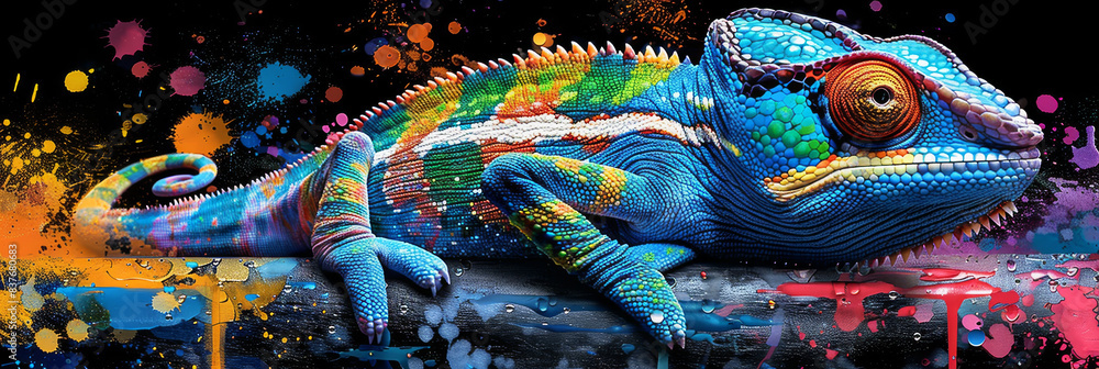 chameleon in neon colors in a pop art style chameleon in neon colors in a pop art style