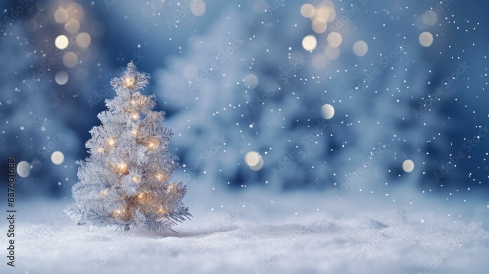 Christmas tree in the snow with bokeh background. Christmas tree in the snow with bokeh background.