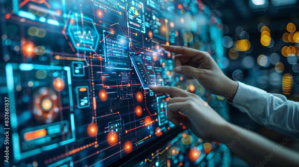 Two individuals pointing at a bright screen Two individuals pointing at a bright screen