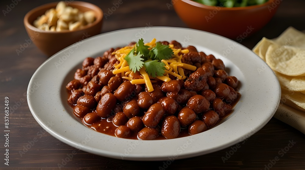 chili beans with meat on a plate.generative.ai chili beans with meat on a plate.generative.ai
