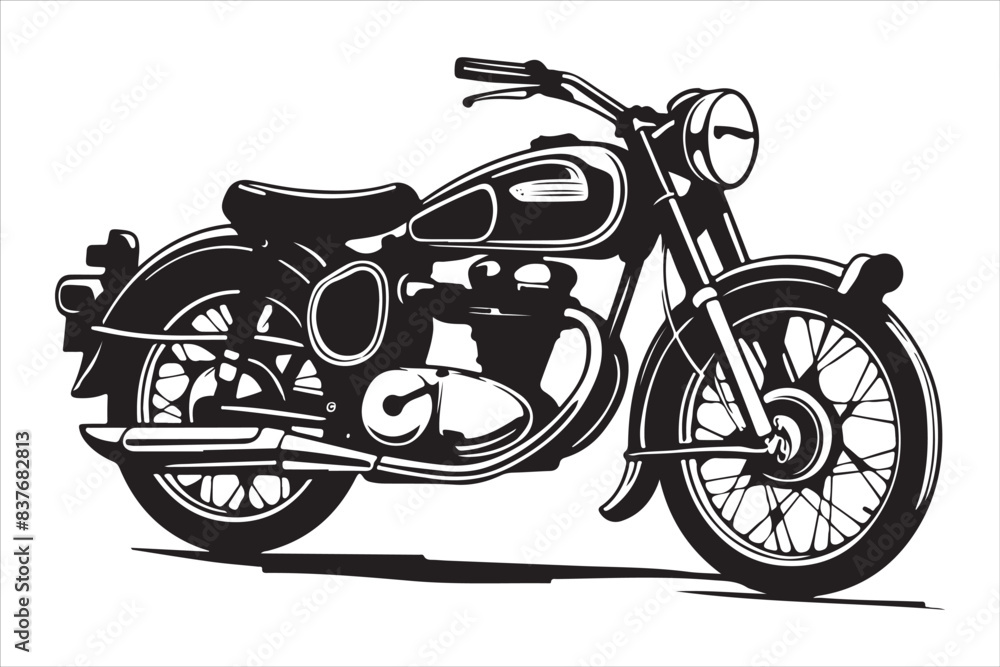 Fototapeta premium Motorcycle 🏍️, Black silhouette 🖤, Vector art 🎨, Motorbike 🏍️, Biker life 🛣️, Two-wheeler 🚲, Cruiser 🛵, Sport bike 🏁, Chopper 🏍️, Motorcycle silhouette 🚴‍♂️, Digital illustration 🖌️, 