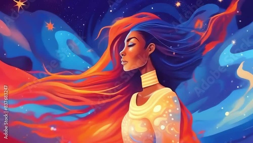 meditating woman in the style of storybook colorful cartoon art illustration design animation - 4k new stock video footage animation design AI