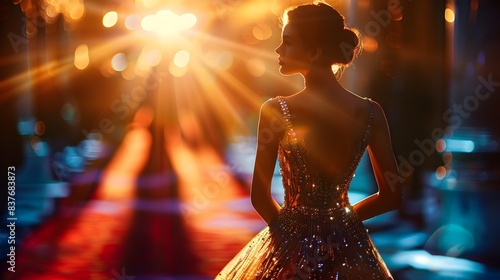 Glamorous Woman in Bejeweled Evening Gown at Elegant Gala Event photo