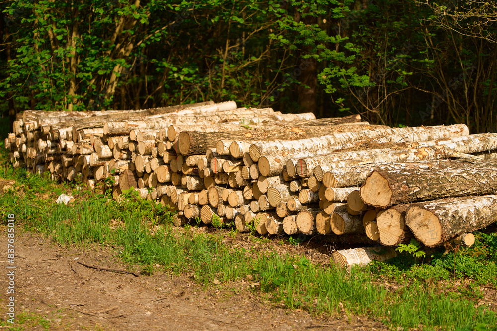 Woodland Logging Scene on Forest Ground Woodland Logging Scene on Forest Ground