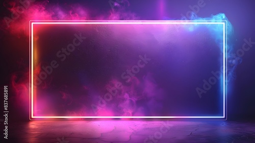 Futuristic Neon Frame with Glowing Edges and Vibrant Hues for Nightclub Poster or Background