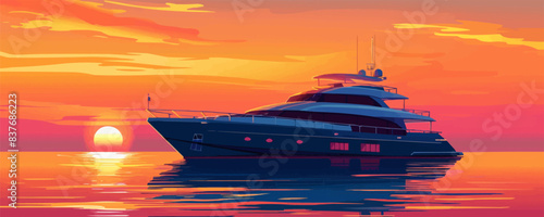 Yacht icon on sunset. Vector illustration