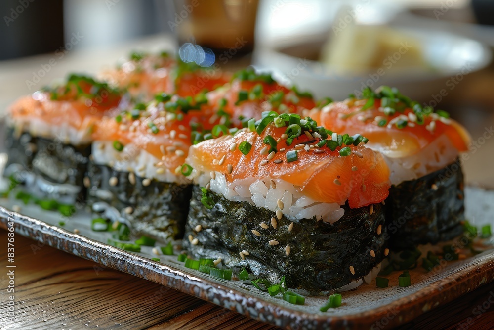 Onigiri - Rice balls wrapped in nori, filled with salmon, pickled plum, or tuna. Onigiri - Rice balls wrapped in nori, filled with salmon, pickled plum, or tuna.