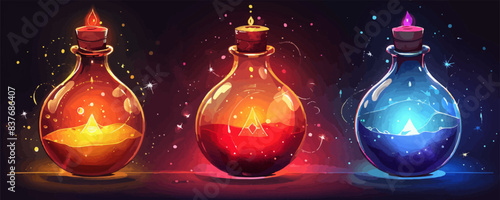 Cartoon elixir for strength mana and stamina. vector simple illustration
