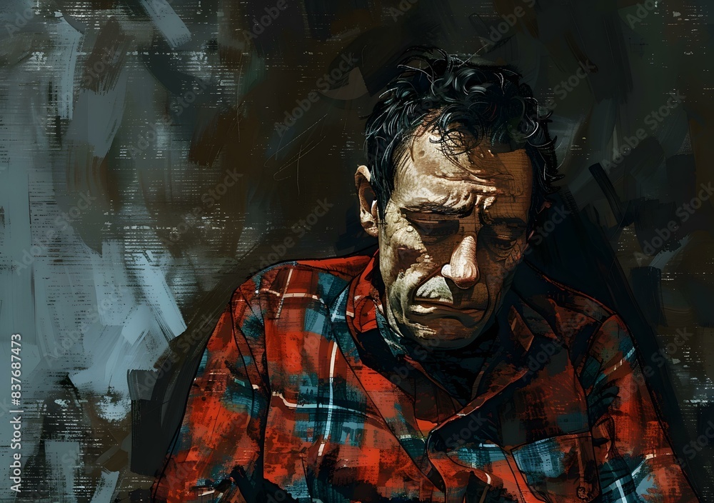 Portrait of a man in a red and blue plaid shirt Portrait of a man in a red and blue plaid shirt