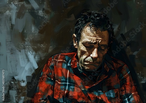 Portrait of a man in a red and blue plaid shirt
