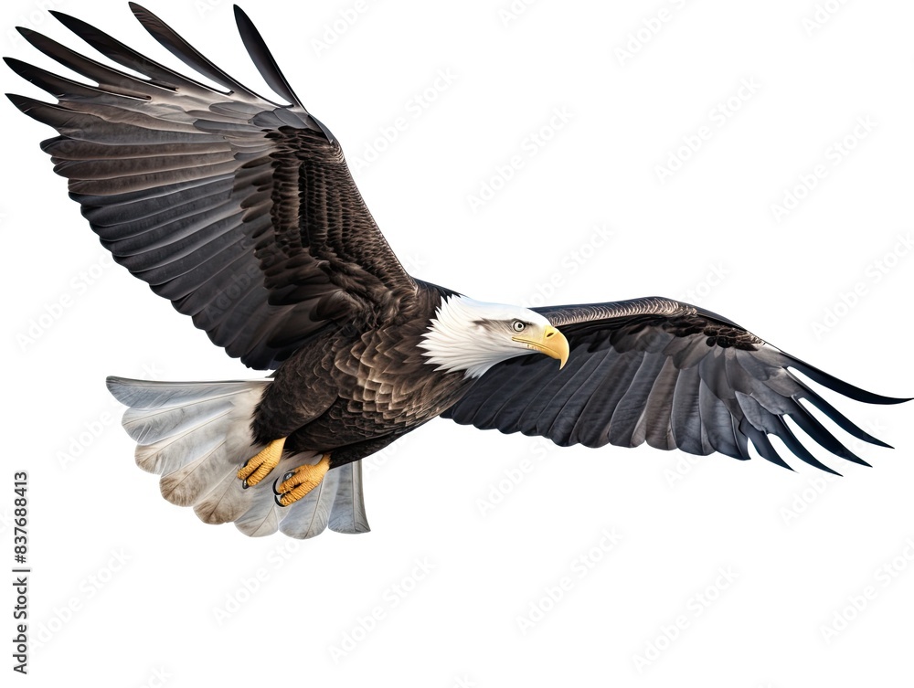 Bald Eagle Isolated on White Background, Adult Flying Eagle Isolated on White Background Bald Eagle Isolated on White Background, Adult Flying Eagle Isolated on White Background