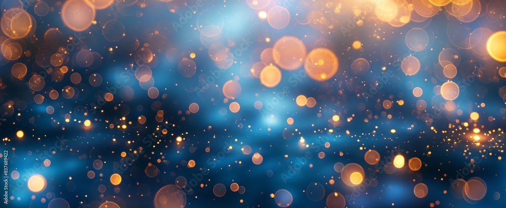 Magical Glittering Bokeh Lights, Sparkles Dreamlike Gold and Blue Hues Magical Glittering Bokeh Lights, Sparkles Dreamlike Gold and Blue Hues