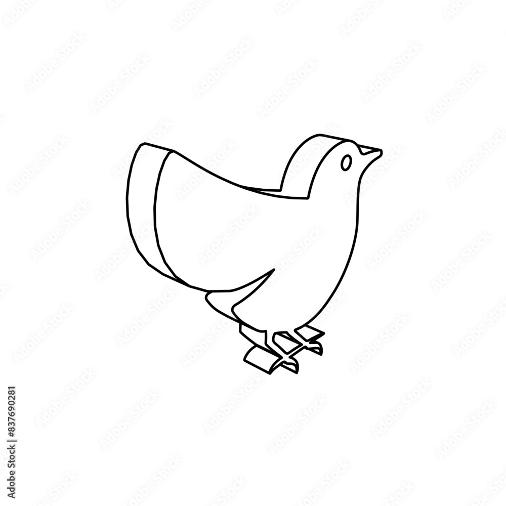 The outline of a large bird symbol is made with black lines. 3D view of the object in perspective. Vector illustration on white background The outline of a large bird symbol is made with black lines. 3D view of the object in perspective. Vector illustration on white background