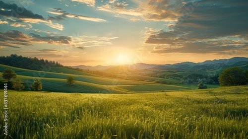 Serene Countryside Landscape  Capture the peacefulness and natural beauty of a countryside landscape 
