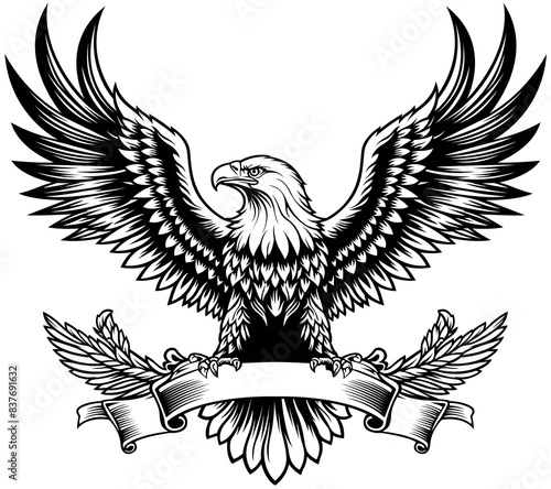Drawing of Bald Eagle with Outstretched Wings with Banner