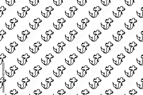 Seamless pattern completely filled with outlines of mermaid symbols. Elements are evenly spaced. Vector illustration on white background