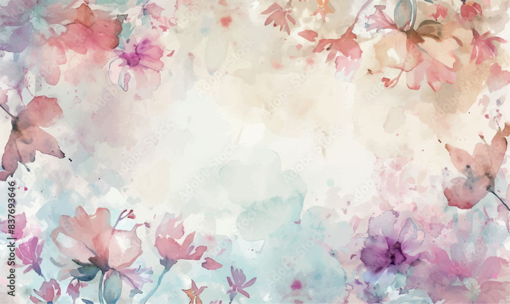 Fototapeta pink flowers background, watercolor, elegance frame, template for design