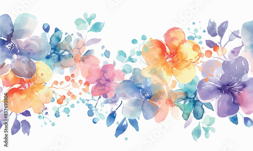 watercolor background with flowers, border, pastel colors, for design