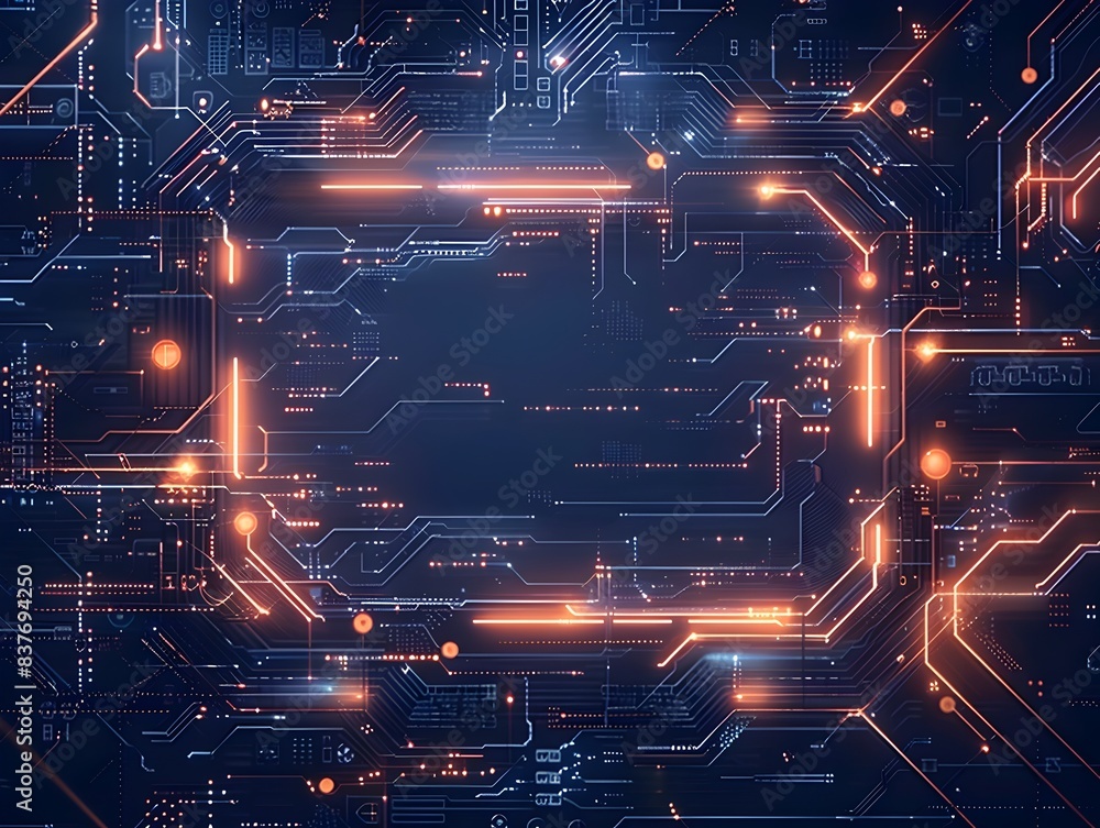 Sleek Modern Tech Frame with Digital Motifs for Technology Presentations and Backgrounds Sleek Modern Tech Frame with Digital Motifs for Technology Presentations and Backgrounds