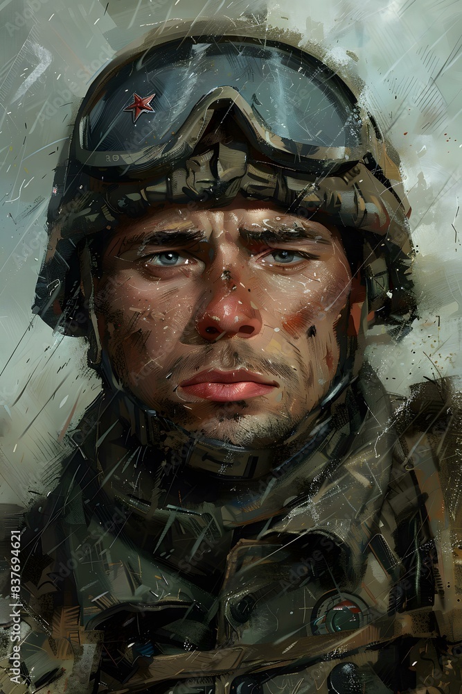 Portrait of a soldier wearing a military helmet Portrait of a soldier wearing a military helmet