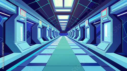 Futuristic Spaceship Corridor with Vibrant Neon Lights