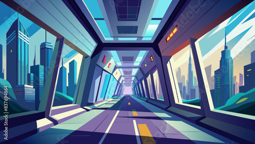 Futuristic City Transit Corridor with Dynamic Perspective
