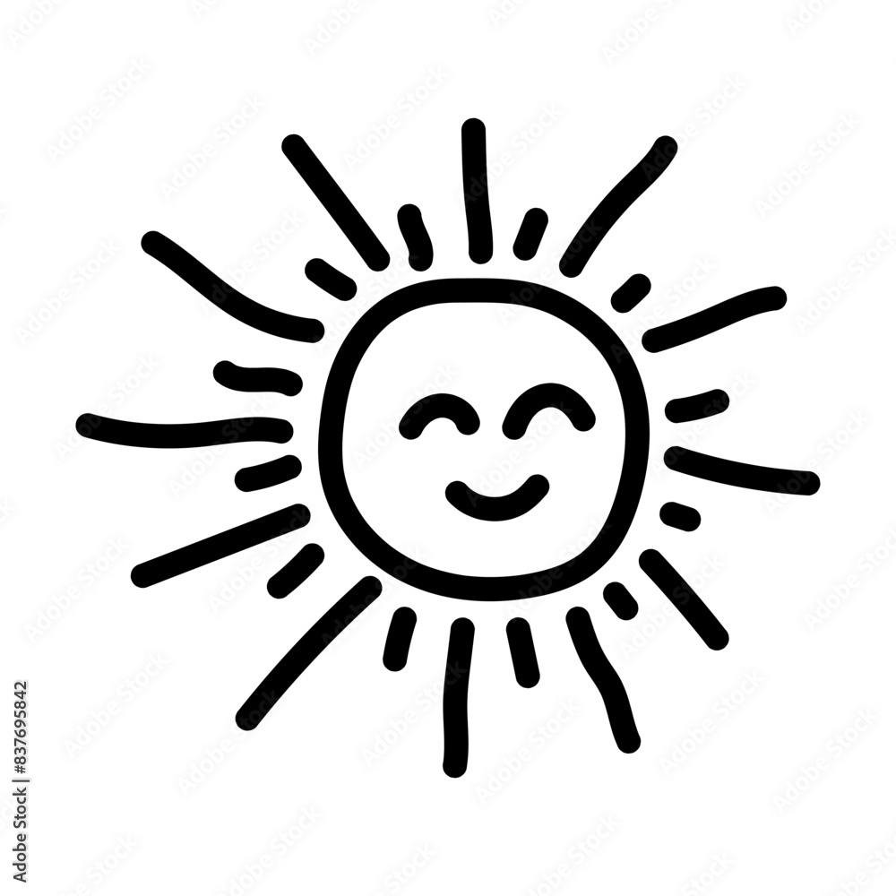 Vector illustration of hand drawn smiling sun with rays doodle on transparent background Vector illustration of hand drawn smiling sun with rays doodle on transparent background