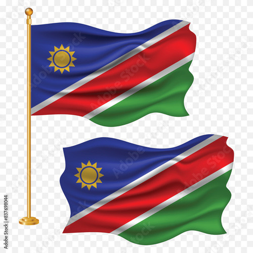 Free Download namibia independence day with namibian national flag waving fabric illustration png element with pole emoji and clipart transparent background - GFXLoad