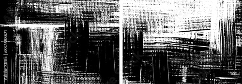 Black paint on canvas texture backgrounds, modern abstract backdrop designs set. Rough textured brush strokes painting, vector artwork
