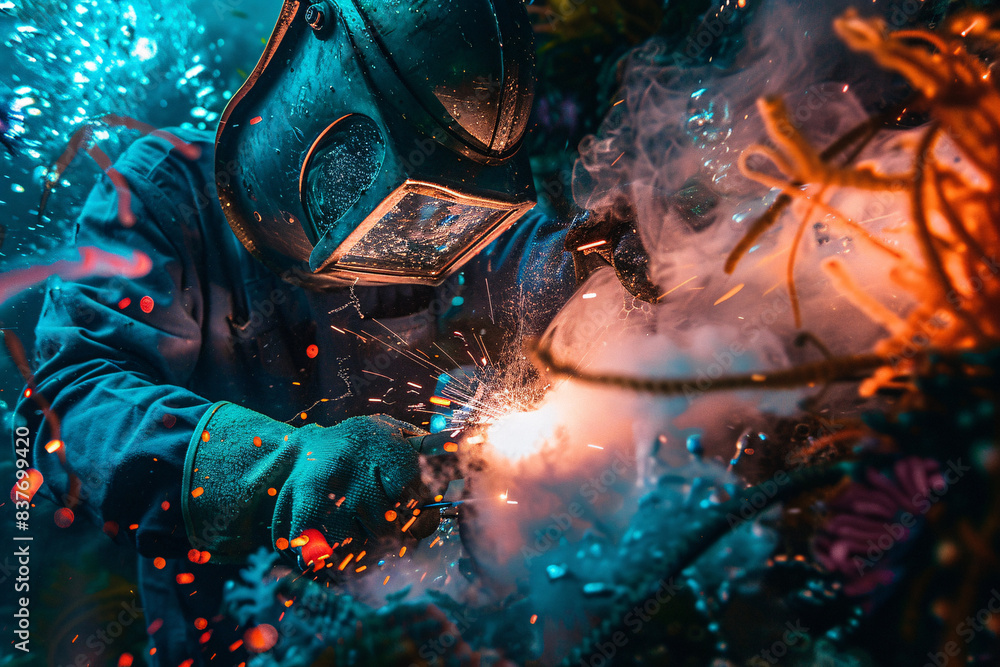 professional worker welding underwater in the oil offshore professional worker welding underwater in the oil offshore