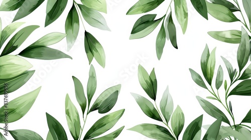  A close-up of a green leafy pattern against a white background A green plant is present to the left, while a similar pattern appears on the right photo