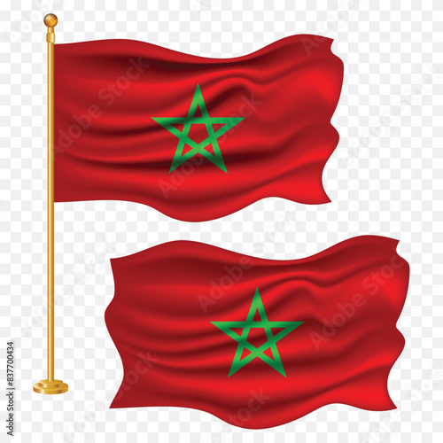morocco independence day with morocco national flag waving fabric illustration png element with pole emoji and clipart transparent background
