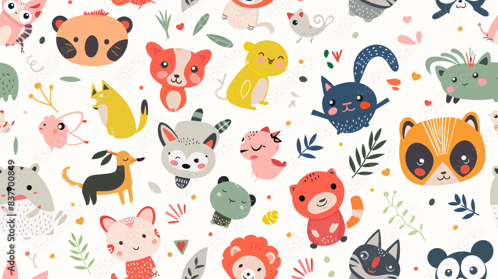 custom made wallpaper toronto digitalseamless cute animal wrapping wallpaper showcasing various playful animals within white background