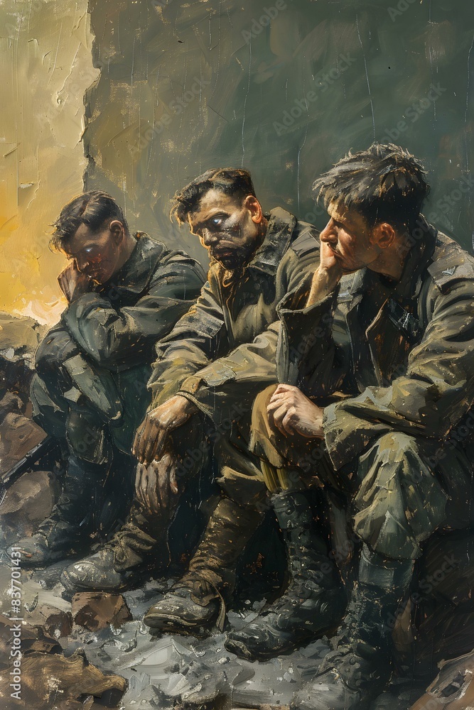 Three Soldiers Resting During a Break in the War Three Soldiers Resting During a Break in the War