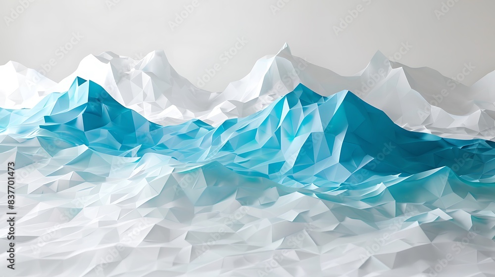 A conceptual art piece featuring azure waves on a white origami paper A conceptual art piece featuring azure waves on a white origami paper