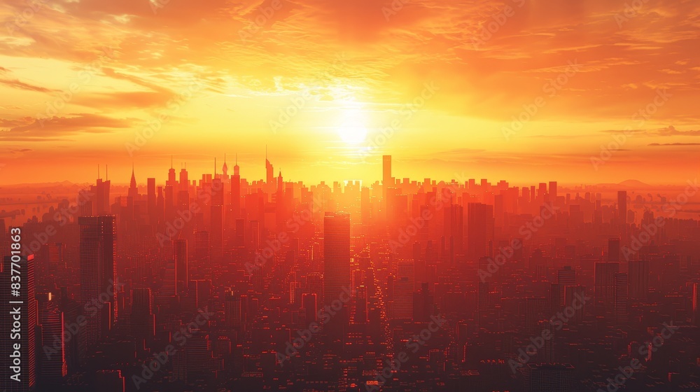 Urban Gradients Sunset: A 3D illustration capturing gradients in an urban sunset Urban Gradients Sunset: A 3D illustration capturing gradients in an urban sunset