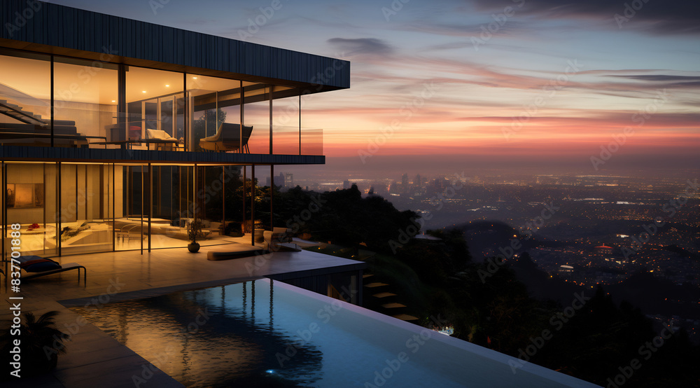 Fototapeta premium Twilight Grandeur over the City Lights