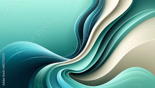 An abstract image of curves and waves in shades of seafoam green and light blue