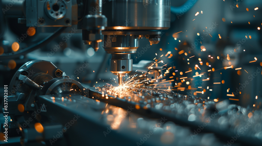 A machine is cutting metal with sparks flying A machine is cutting metal with sparks flying