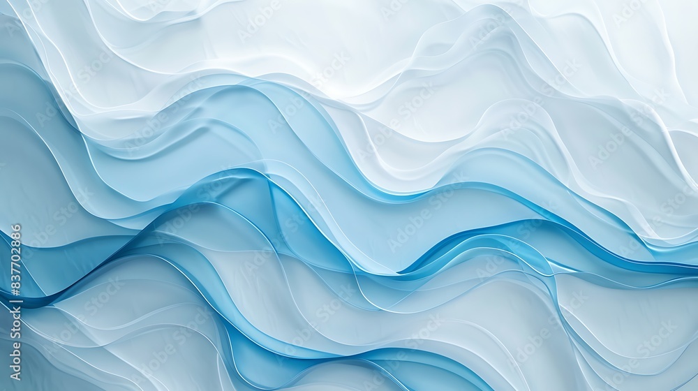 Fototapeta premium A contemporary design of blue waves on a white frosted glass texture