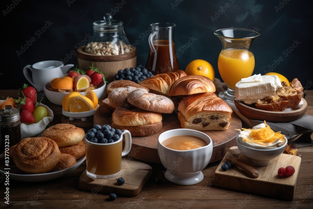 Delicious Breakfast Selection with Fresh Fruits Delicious Breakfast Selection with Fresh Fruits