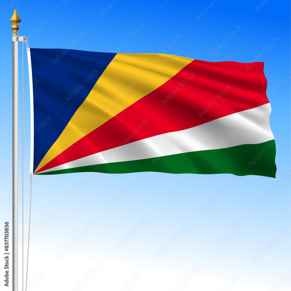 Seycelles, official national waving flag, african country, vector illustration Seycelles, official national waving flag, african country, vector illustration