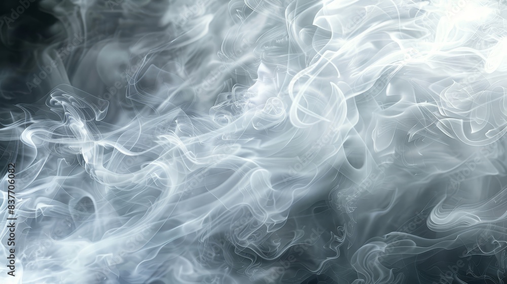 smoke escaping from a fire extinguisher's back against a black backdrop; white fumes whirl around the picture's borders smoke escaping from a fire extinguisher's back against a black backdrop; white fumes whirl around the picture's borders