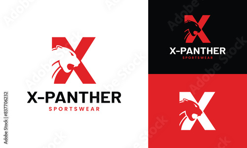 Letter Monogram Initial X Panther Logo Design Template. Suitable for General Sports Fitness Finance Construction Company Business Corporate Shop Apparel in Simple Modern Style Logo Design. photo