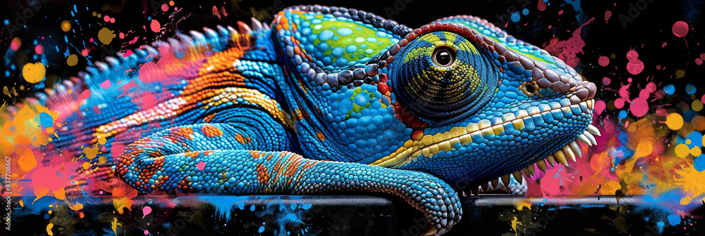chameleon in neon colors in a pop art style chameleon in neon colors in a pop art style