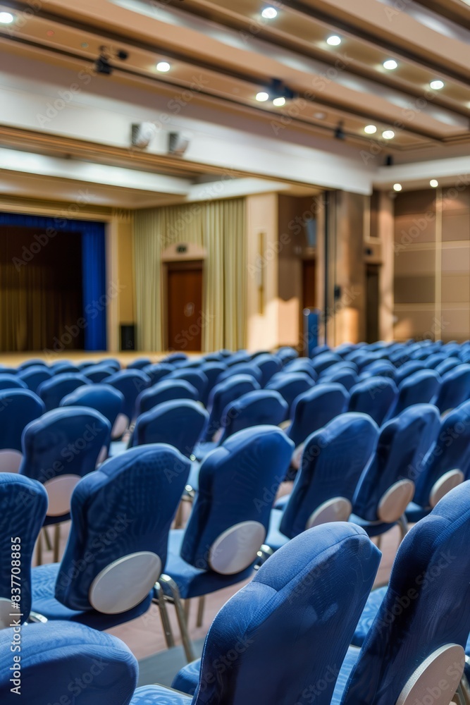 Fototapeta premium Professional Photography of the corporate auditorium or conference hall, where large-scale meetings and prese, Generative AI