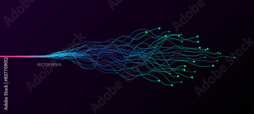 Music poster for electronic with dotted lines and waves. Abstract amplitude of sound. Vector Illustration.