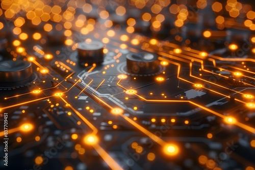 Wallpaper Mural Futuristic Circuit Board with Glowing Orange Lights for Technology and Innovation Designs Torontodigital.ca